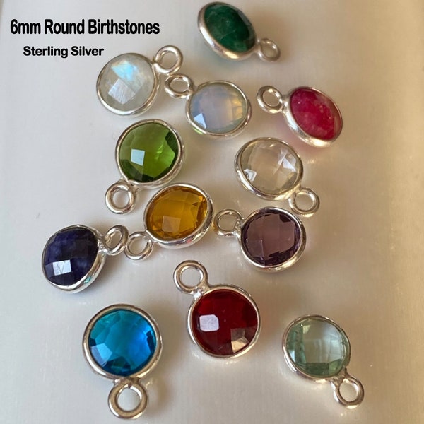 Bezel Gemstone Pendant-Small Round Charms-Sterling Silver Birthstone Charms-Permanent Jewelry Charms and Pendants-6mm(1 pc)-SKU:201118