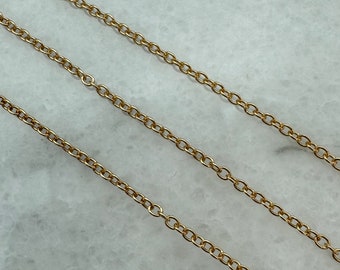 Gold over Sterling Silver Chain, 2mm Strong oval Cable Unfinished Bulk Chains for Jewelry Making,  Vermeil style Jewelry Wholesale Supplies