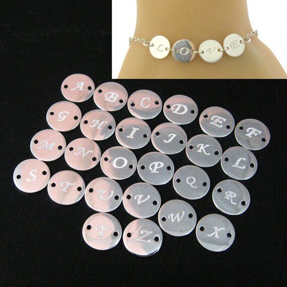 Silver Letter Disc Charm 925 Sterling Silver Connector High Polish