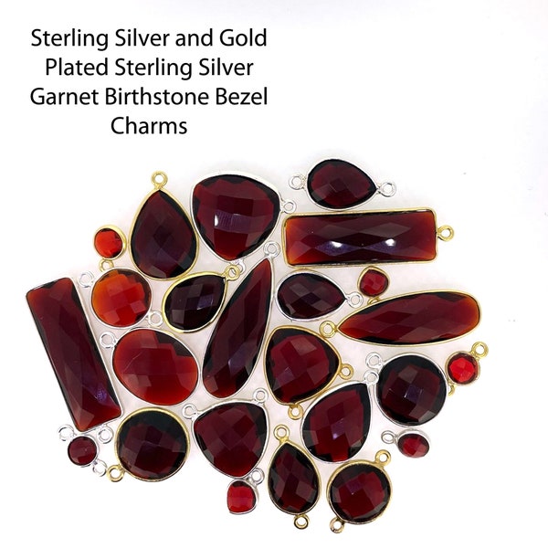 Garnet January Birthstone Bezel Connectors and Pendants-Jewelry Making Supplies-Personalized Jewelry Supplies-Gemstone charms and connectors