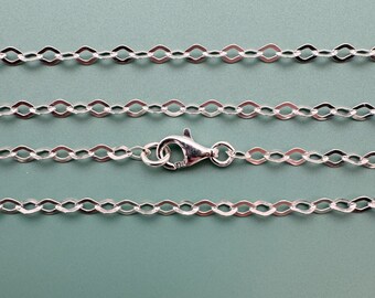 Cadena de plata esterlina-Collar de cadena tipo cable de diamantes planos-Collar, pulsera y tobillera- Collar de cadena tipo cable de plata, 7-36 pulgadas SKU: 601013