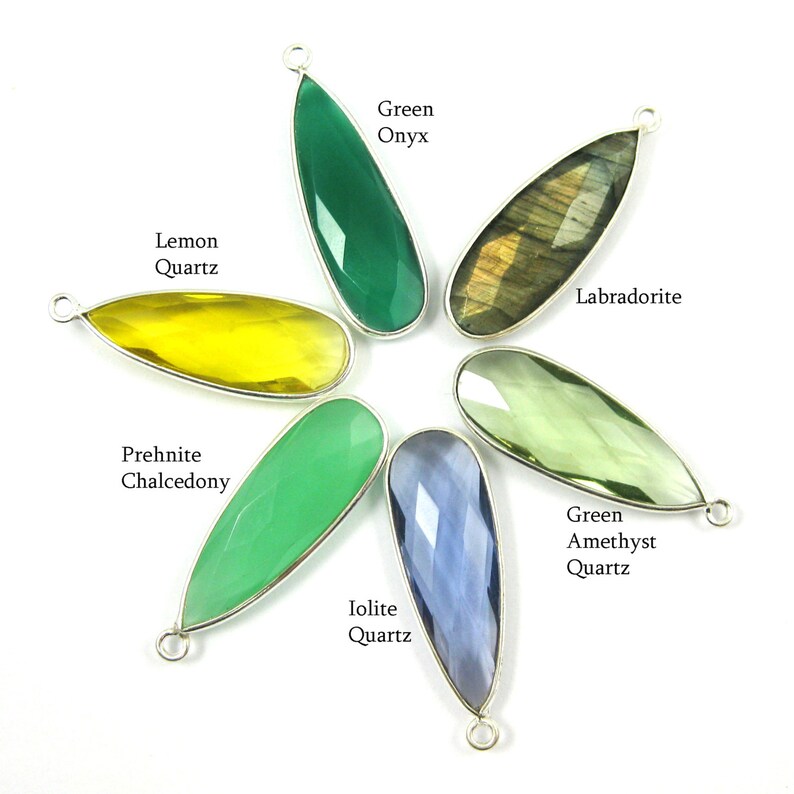 Bezel Gemstone Pendant-Faceted Elongated Teardrop-34mm-Blue Topaz 2 pcs