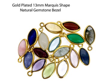 Gold Over Sterling Silver Natural Gemstone Bezel Pendant-Unique Marquise Shape Charm-Genuine Gemstone Charms-Jewelry Making (1 pc)