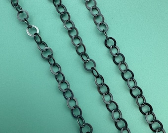 Oxidized Sterling Silver Flat Cable Chain-Bulk Unfinished Chains-3.5mm Flat Circle Link-Light Jewelry Chain-Black Silver Chain
