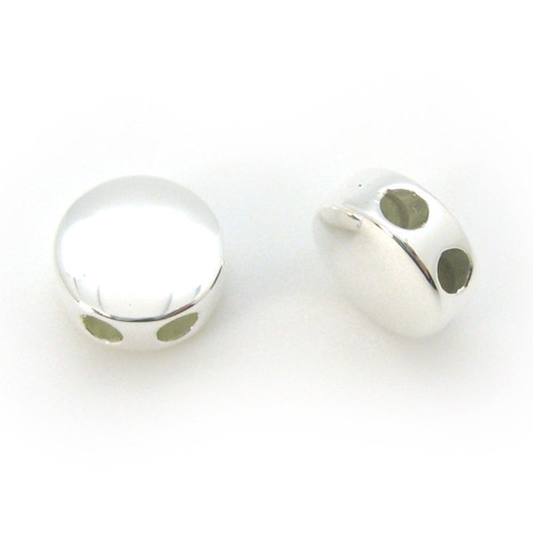 Perle coulissante en forme de cercle en argent sterling avec silicone, Perles d’argent à 2 trous, Perles de bouchon, Perles coulissantes à double trou - SKU: 211031