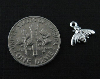 Bumblebee Charm - 925 Sterling Silver Charm - Silver Bee Charm, Tiny Bee Charm ( 9mm ) Sku: 201060