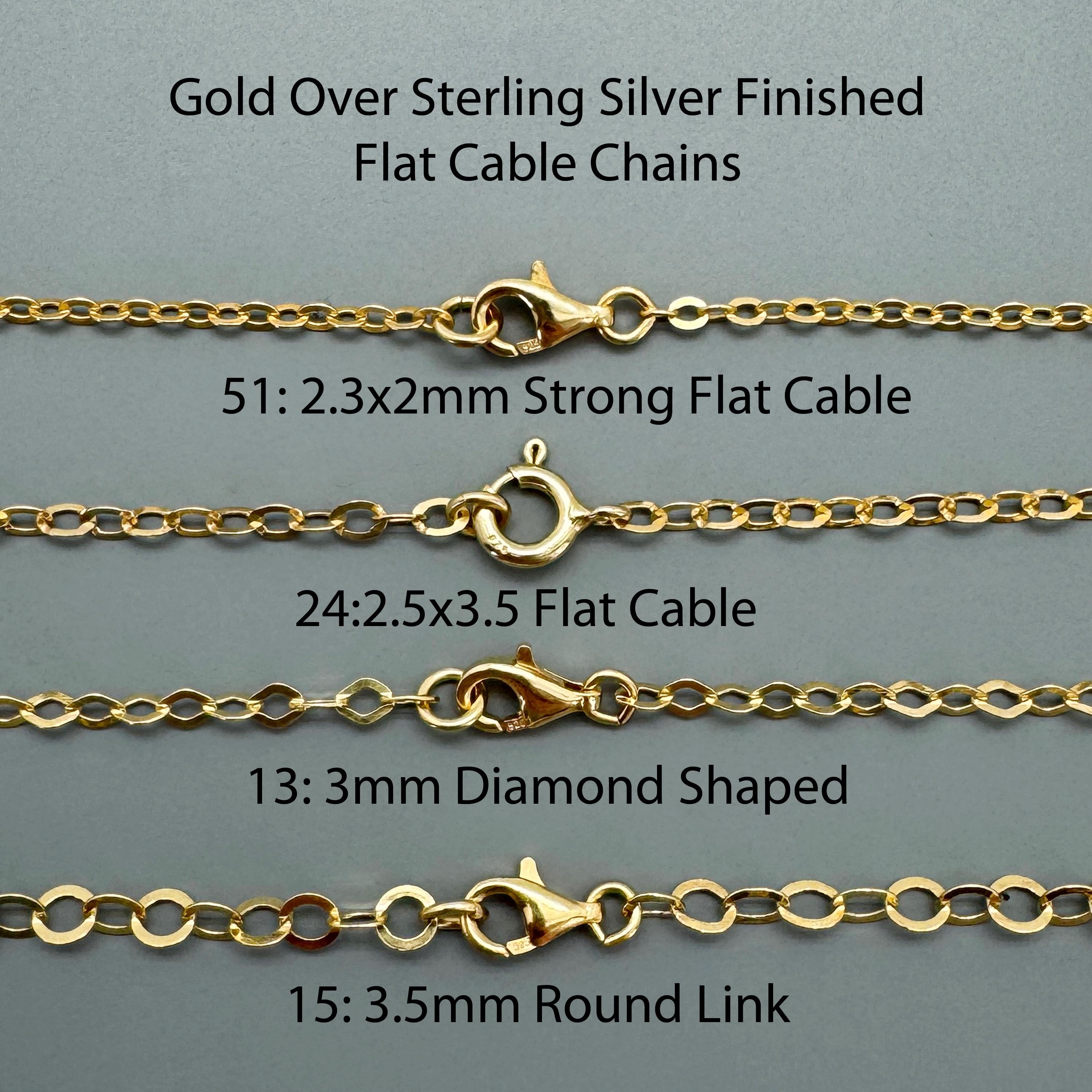 22K Gold Over 925 Sterling Silver Flat Cable Chain Necklace