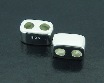 925 Sterling Silver-Sliding Beads with Silicone-Silver Beads with 2 holes-Stopper Beads-Double Hole Sliding Beads-Jewelry Findings-8mm