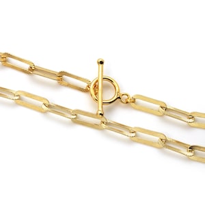 Gouden lange vak Chain ketting, goud over sterling zilver getextureerde rechthoek link ketting, cadeau voor haar (16-36 inch) SKU: 601061-VM