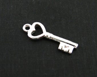 925スターリングシルバータイニーキーチャーム-シルバーキー-タイニーハートキー-バルクチャーム-ジュエリー製作用品-永久ジュエリー-ジュエリーチャーム-19 mm