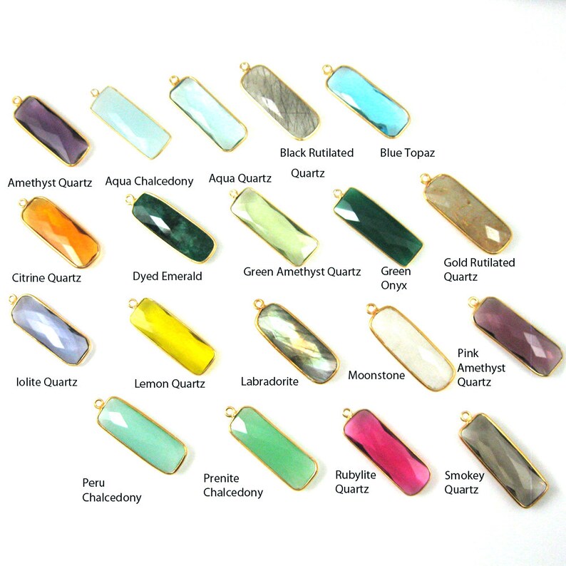 Sku Gemstone-Green Amethyst Quartz Birthstone-Faceted Elongated Rectangle Charm-Gold Vermeil-Long Bar Gem Pendant-34mm 1 pc 201104-GAQ