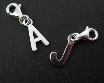 A-Z Silver Letter Charms-Add on Charm - Charm with Clasp - High Polish Smooth Silver Letter Initial Charms-Bracelet Charms-Sku: 291057