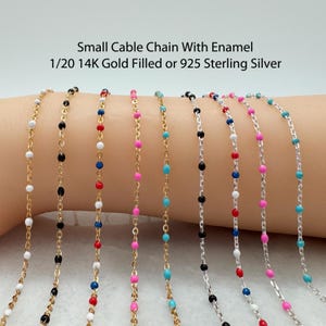 Small Cable Chain With Enamel Links-Bulk Chain By The Foot-Permanent Jewelry-Unfinished Chain-Gold Filled-Sterling Silver-5 Enamel Colors-