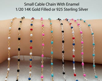 14K Gold Filled or 925 Sterling Silver-Cable Chain With Enamel Links-Bulk Chain By The Foot-Permanent Jewelry-Jewelry Supplies