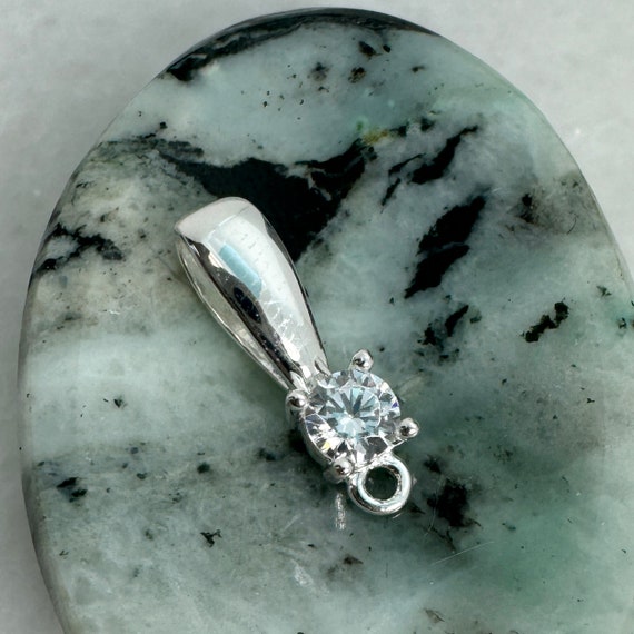 Sterling Silver Bail Connector-Simple Elegant Silver and CZ Cubic Zirconia Stone Bail with Ring-Wholesale Silver Findings -1 pc- Sku: 219203