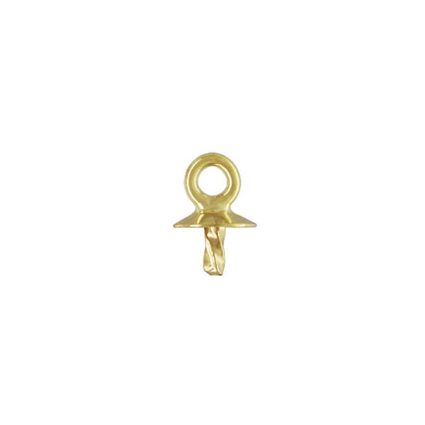 14K Yellow Gold Pearl Cap-Pearl Cup with Twisted Peg and Jump Ring, Solid Yellow Gold Pearl Cup with Jump Ring (3mm) (2 pieces) SKU:210020-Y