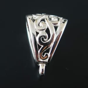 Sterling Silver Bail Connector -Large Fancy Filigree Pendant Bail with ring- Wholesale Silver Findings - 1 Piece -  Sku: 219008