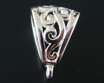 Sterling Silver Bail Connector -Large Fancy Filigree Pendant Bail with ring- Wholesale Silver Findings - 1 Piece