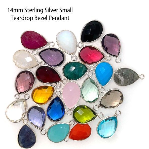 Bezel Gemstone Pendant-Small Teardrop Bezel Charm-Silver Bezel Frame-Jewelry Charms and Pendants-Gem Pendant-14mm (1pc) SKU: 201117