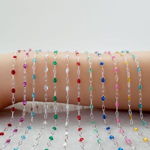 14K Gold Filled or Sterling Silver Enamel Paperclip Chains-Birthstone Chain-Bulk Chain By The Foot-Permanent Jewelry-13 Enamel Colors!