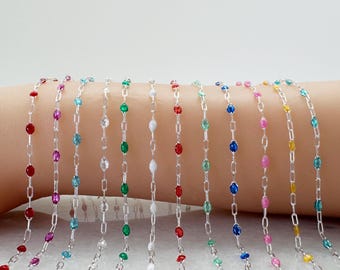14K ゴールドフィルドまたはスターリングシルバーのエナメル ペーパークリップ チェーン - 誕生石チェーン - 1 フィート単位のバルク チェーン - 永久ジュエリー - 13 色のエナメル!