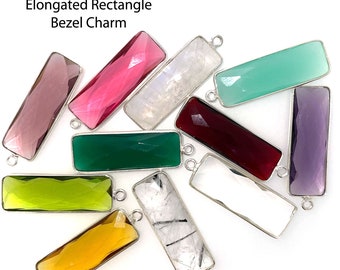 Bisel rectangular alargado de plata de ley 925 con gemas - Colgantes de joyería - Colgante de piedra de nacimiento - Biseles de gemas - Suministros para joyería al por mayor