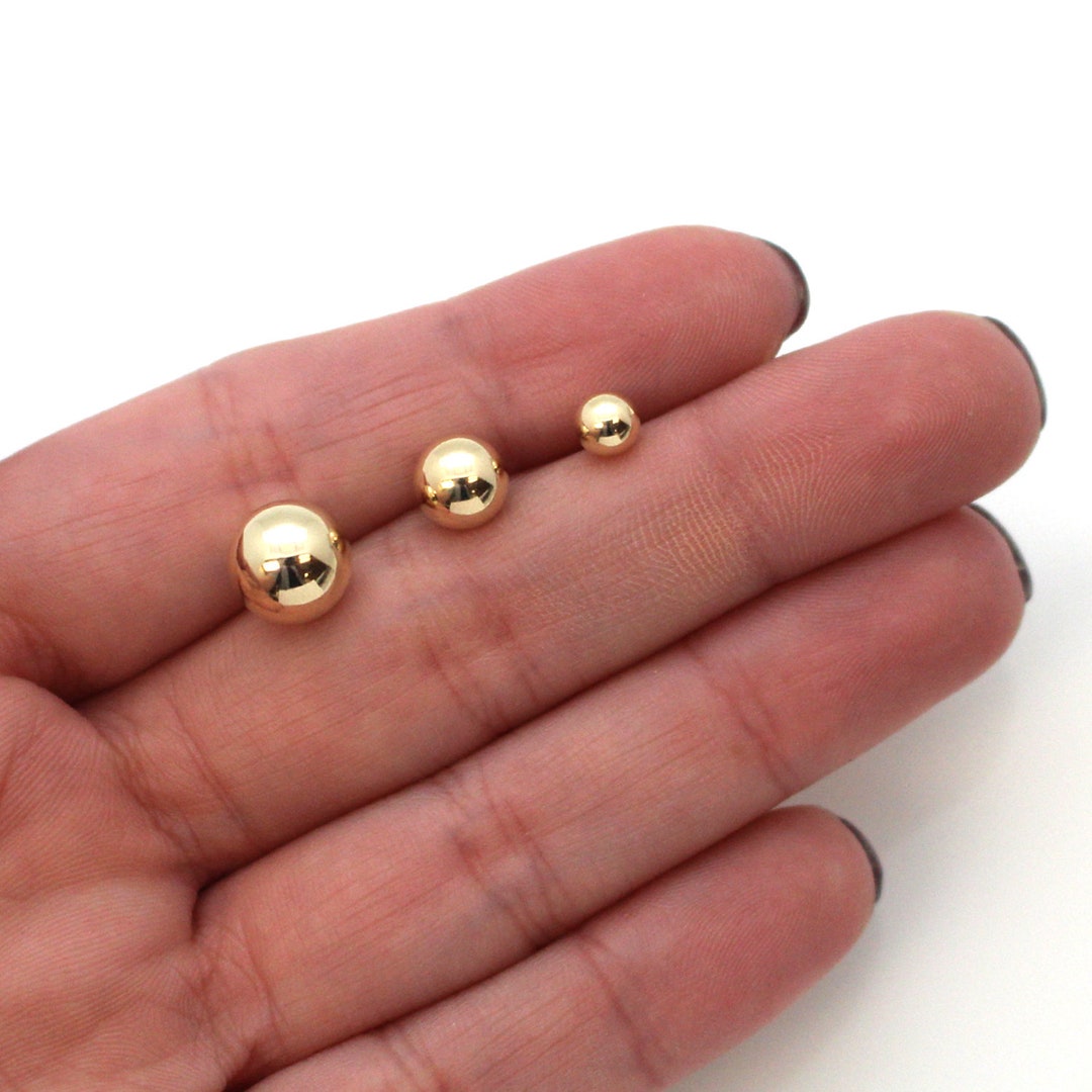 14K Solid Yellow Gold Ball Earring Studs, Choose Ball Size of 5mm, 7mm — free download