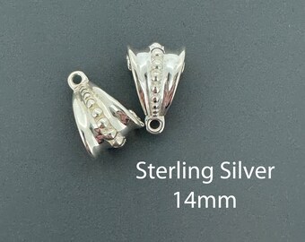 925 Sterling Silver Bail Connector, Fancy Beaded Pendant Bail with Ring, Wholesale Silver Bails, Bulk Jewelry Making Supplies - Sku: 219007