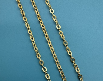 Gold Over 925 Sterling Silver Chain-2.3mm Strong Flat Cable Chain-Bulk Chain by Foot-Bulk Jewelry Supplies-Strong Jewelry Chain-Unfinished