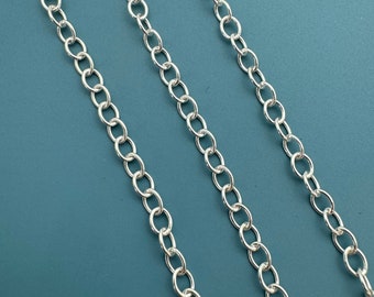 Sterling Silver Chain, Bulk Unfinished Chain, 4x3mm Strong Oval Cable Chain, Wholesale Jewelry Supplies, Permanent Jewelry Chain-Sku: 101014