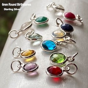 925 Sterling Silver Birthstone Charms with Jump Ring-Permanent Jewelry Charms-Necklace Pendants-Bracelet Charms-6mm(1 pc)-SKU:201118