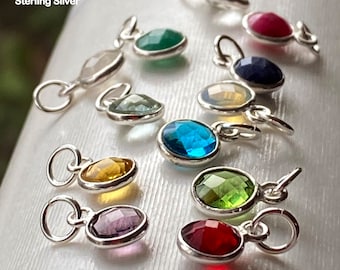925 Sterling Silver Birthstone Charms with Jump Ring-Permanent Jewelry Charms-Necklace Pendants with Ring-Jewelry Charm-6mm(1 pc)