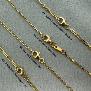 22K Gold Plated Sterling Silver Finished Chain Necklaces, Gold Plated Box Chain Necklace, Ready To Wear, Choose Your Length, 16-36 Inches