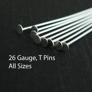 Sterling Silver Head Pins - Silver Flat End T Pins - 26 Gauge ,0.4mm, Jewelry Making Pins - Wholesale Bulk Headpins - All Sizes Sku: 204401