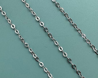 Rhodium Over Sterling Silver 2mm Flat Oval Cable Chain-Bulk Unfinished Chains-Light Chain-Jewelry Supplies - Sku: 101021-RH