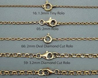 Gold Over 925 Sterling Silver Finished Rolo Chains-Ready To Wear-Finished Neckalce-Everyday Jewelry-Unisex Chains-16" to 36"