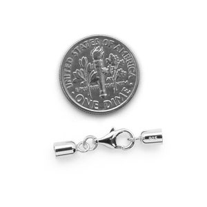 Sterling Silver Clasp and Tube End Set - 9mm Lobster Clasp and Smooth, Simple Tube End - 2.8mm Inner Diameter Tube Ends - SKU: 202138