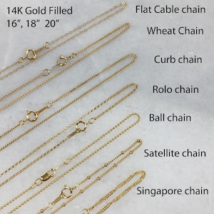 14K Gold Filled Chain Necklaces, Rolo Chain, Singapore Chain, Satellite Chain, Cable Chain, Ball Chain, Wheat Chain, Curb Chain