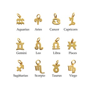 Gold Over Sterling Silver Zodiac Charms-Tiny Zodiac Horoscope Charms-Jewelry Charm-Tiny Charm-Horoscope Set-Charm with Ring-Size 8-10mm