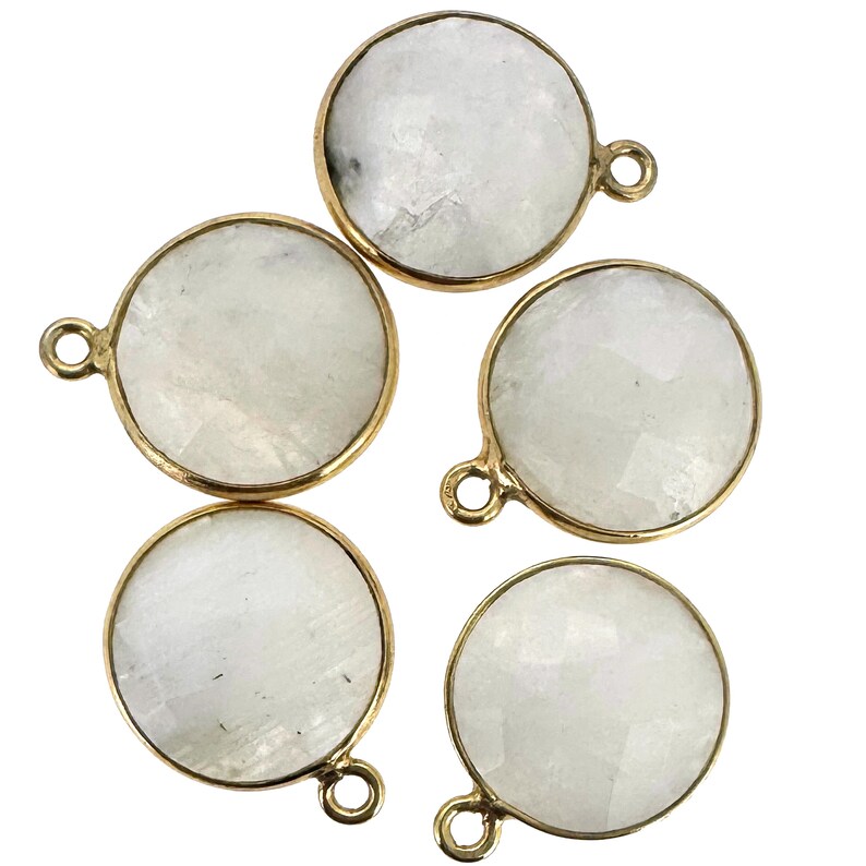Bezel Gemstone Pendant-Faceted Round Charm-Gold Plated Sterling Silver Charms-Necklace Birthstone Charms-14mm (1pc) SKU: 201102 image 10