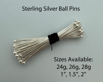 925 Sterling Silver Ball End Headpins, Wholesale Headpins, Bulk Headpins, Wholesale Supplies, Jewelry Pins, 24g, 26g, 28g, SKU: 204403