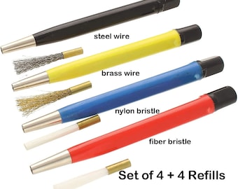 Kit de cepillos para limpiar joyas - Kit de cepillos para raspar - Cepillos de acero, latón, nailon y fibra - Fáciles de usar - Cepillos para joyas