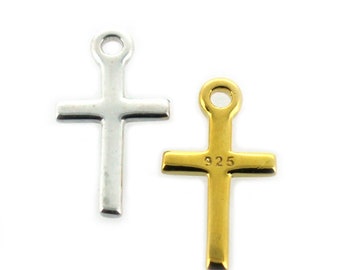 Cross Charm, 925 Sterling Silver - Gold plated Sterling Silver Charm -Tiny cross pendant SKU-201026