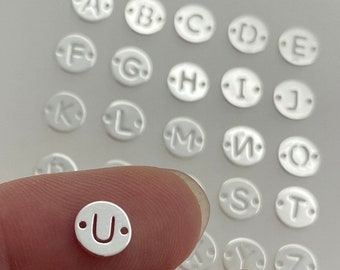Personalized Permanent Jewelry Initial Letter Connector Link. High polish sterling silver 6mm round connector charm for wholesale SKU:201340