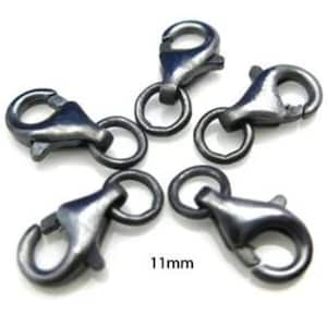 Oxidized Sterling Silver -Lobster Claw Jewelry Clasp -  Lobster Clasp with Jump Ring 11mm ( 5 pcs) Sku: 202001-11-OX