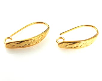 Ganchos para pendientes de plata de ley chapados en oro - Gancho largo martillado en oro - Accesorios para pendientes al por mayor - SKU: 203022-VM