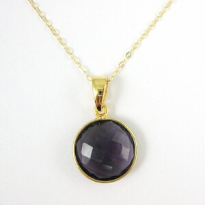 Bezel Gemstone Pendant-Faceted Round Charm-Gold Plated Sterling Silver Charms-Necklace Birthstone Charms-14mm (1pc) SKU: 201102 image 18