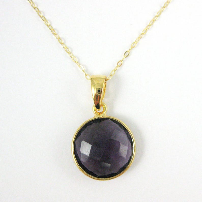 Bezel Gemstone Pendant-Faceted Round Charm-Gold Plated Sterling Silver Charms-Necklace Birthstone Charms-14mm (1pc) SKU: 201102 image 18