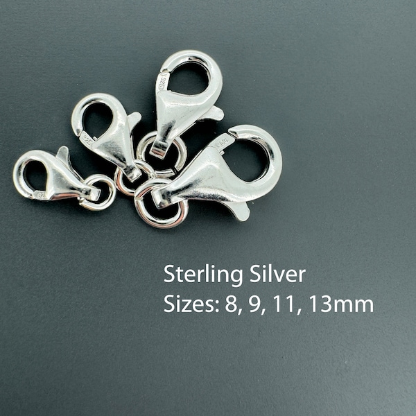 925 Sterling Silver Lobster Clasp, Trigger Clasp, Wholesale Supplies, Bulk Clasps, 8mm, 9mm, 11mm, 13mm, With Open Jump Ring, Jewelry Making