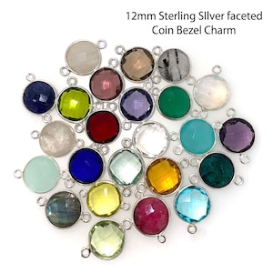 Bezel Gemstone Connector-Sterling Silver Faceted Gem Link-Birthstone Connector-Silver Bezel Connector for Necklace-20mm-Sku:209110(1 pc)